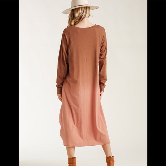 Umgee Navy & Green Ombre Front Knot Detail Long Sleeve Midi Dress - Picture 5 of 6